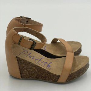 Blowfish Malibu Leather Cork Wedge Strappy Sandals 7